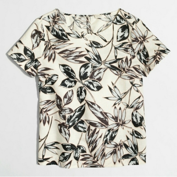 J. Crew Short Sleeve Leaf Printed Linen Cotton Top Size XL - Picture 2 of 11